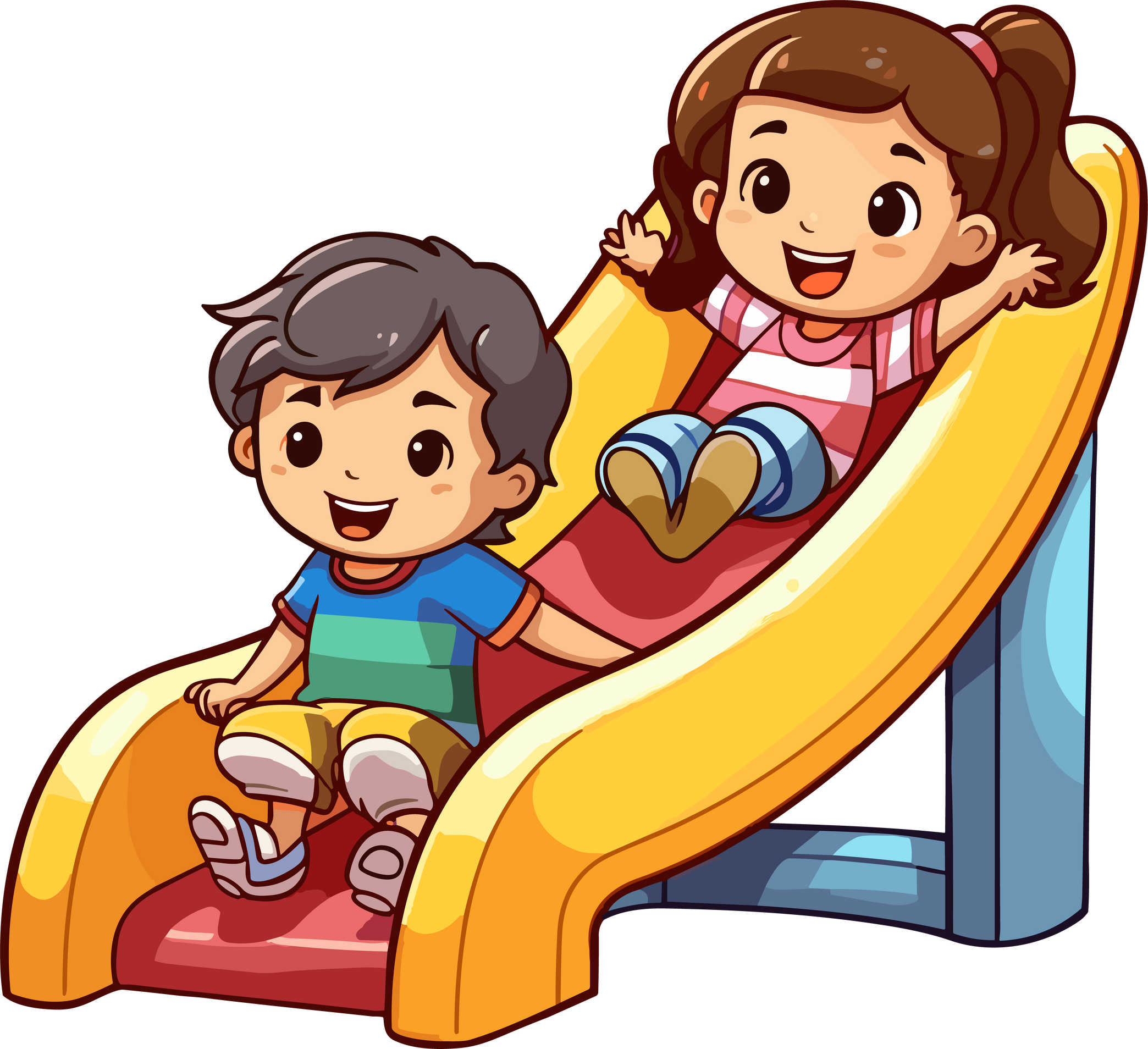 little kids play slides in vector illustration